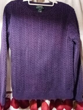 Women's Ralph Lauren Purple Cable Knit Crewneck Sweater